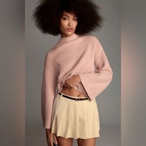 🆕 NWT Anthropologie The Katey Mock-Neck Bell-Sleeve Sweater by Maeve • Taupe •XS